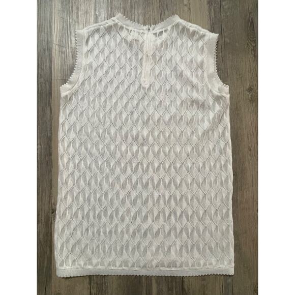 Vintage 60s White Sleeveless Knit Shell Top Crochet Mod Sweater Tank Size S/M - Picture 5 of 5